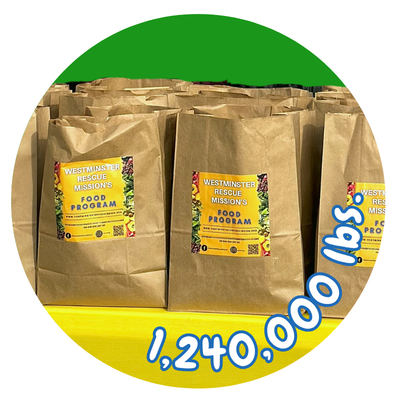Grocery bags with food program label on it and 1,240,000 pounds in text.