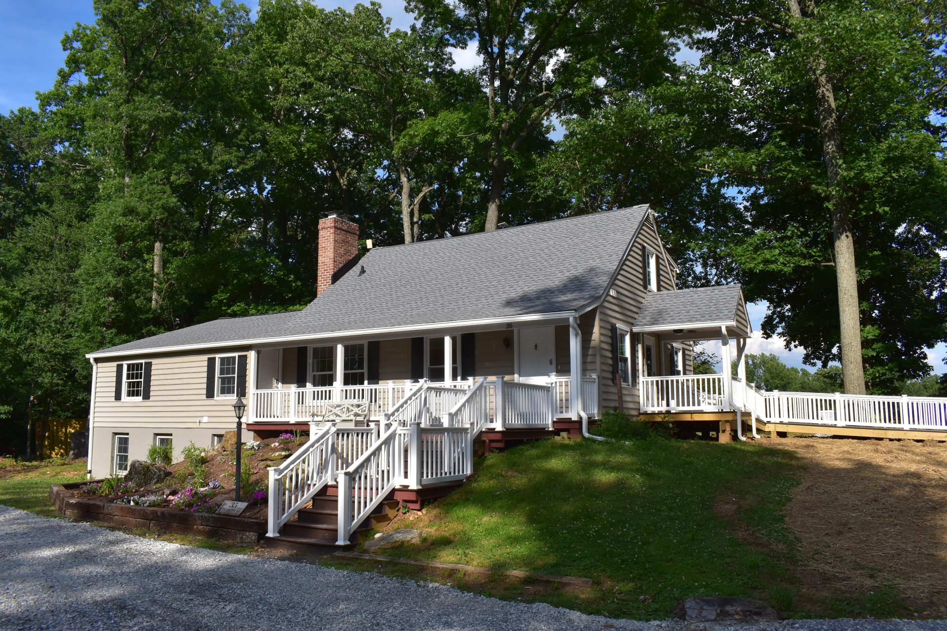 front of single family home with white porch