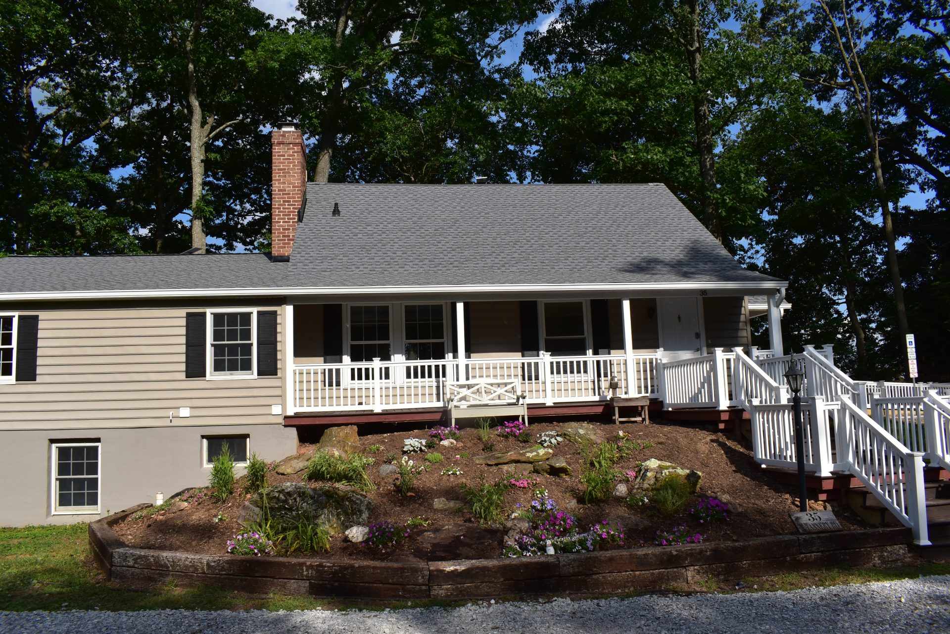front of single family home with white porch